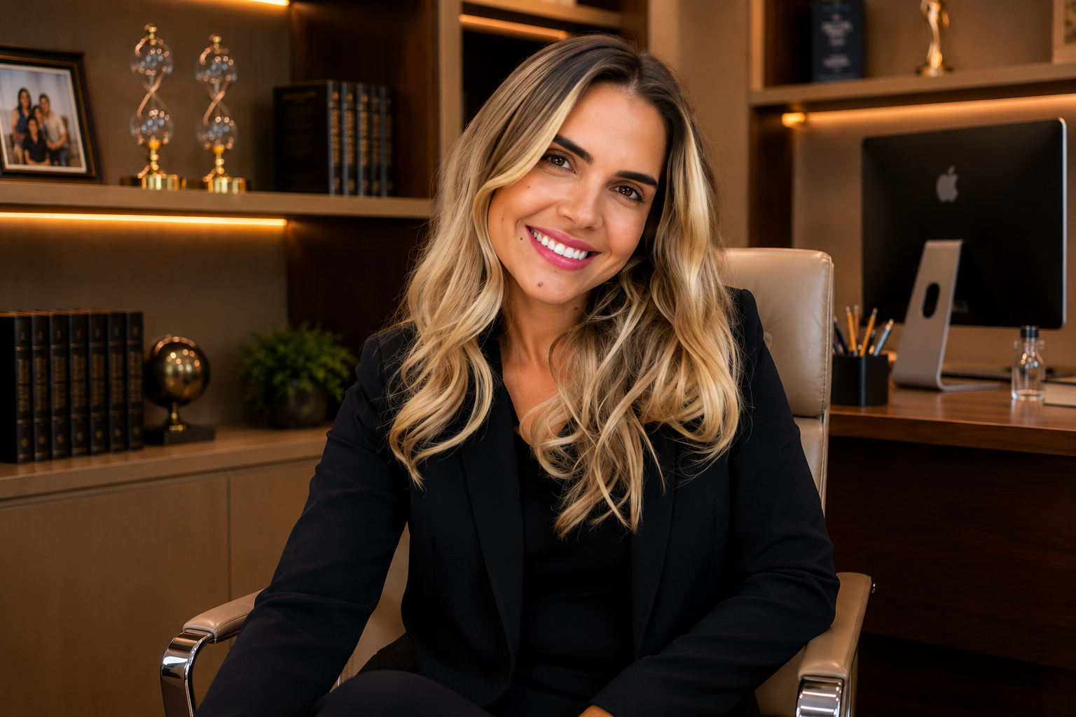 Dra. Laís Vieira, advogada, em seu escritório