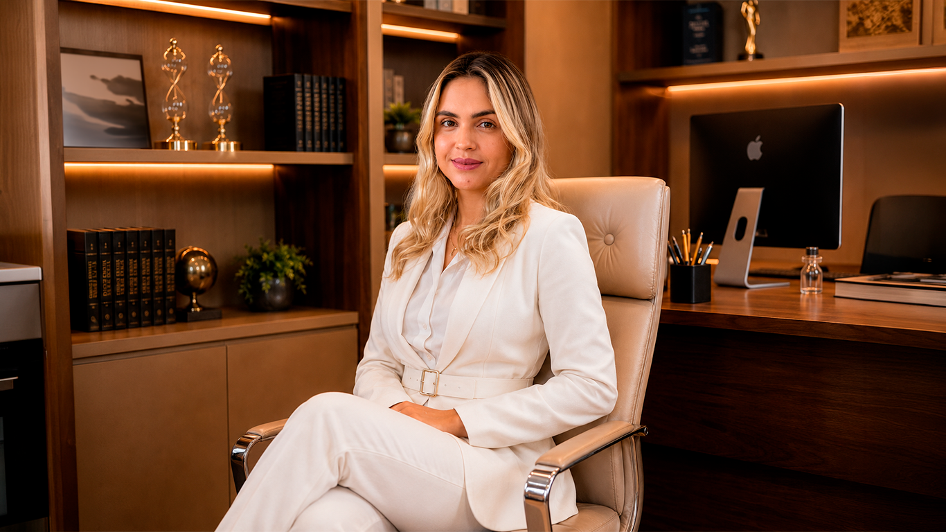Dra. Laís Vieira em seu escritório de advocacia